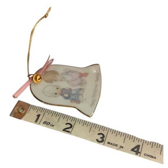 Vtg 1987 Precious Moments Merry Christmas Teacher Bell Ornament Porcelain 2.5" - Picture 3 of 3
